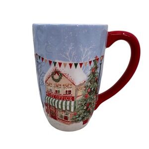 Pier 1 Xmas Village Scenes Coffee Mug Hand Painted Ironstone Christmas Post
